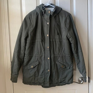 Forever21 Utility Preppy Hooded Jacket Army Green Small